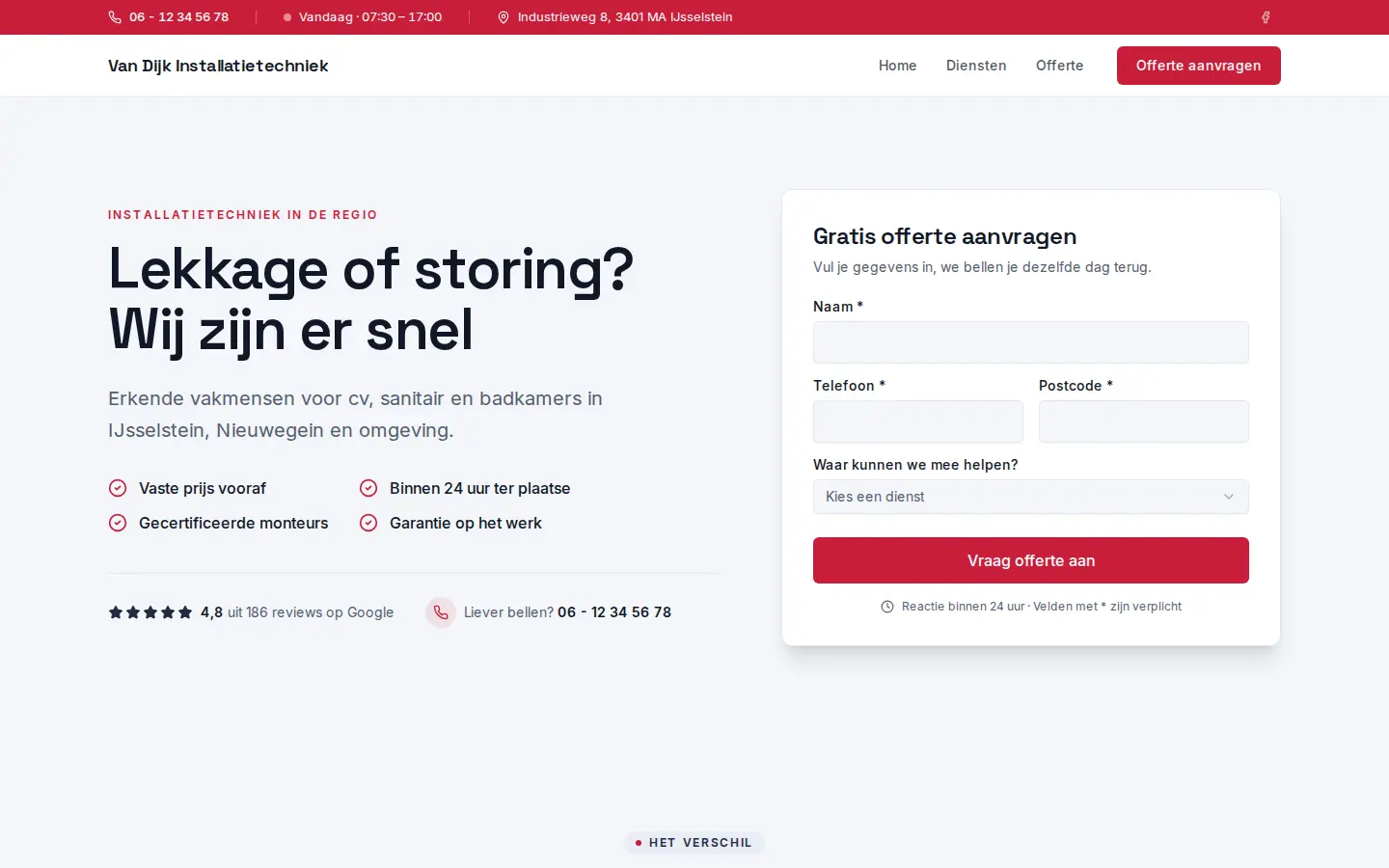 Voorbeeldontwerp: website van een installatiebedrijf